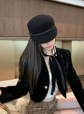 帽子女2026新款羊毛呢马术帽优雅气质百搭鸭舌帽时尚休闲显脸小潮