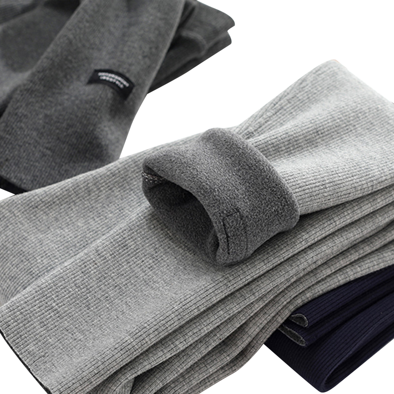 灰色秋冬加绒外穿纯棉螺纹打底裤 桔萃打底裤