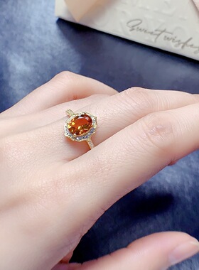 天然黄水晶s925银戒指女轻奢小众