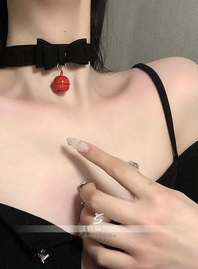 妖精大人铃铛项圈可爱蝴蝶结配饰可调颈环饰品皮革项链性感脖环