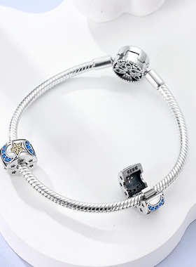 潘家风格珠子diy串珠手链配件定位夹固定夹镀银S925夜光星月串饰