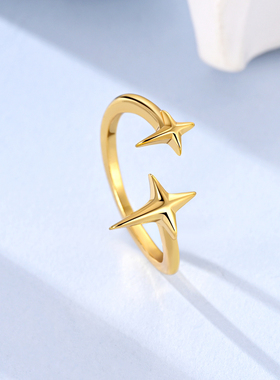 简约礼物潘家风格白铜镀银戒指女轻奢时尚百搭高级感幸运星开口戒