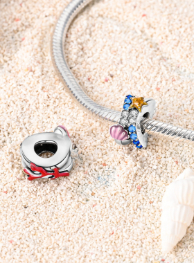 新品海龟珊瑚贝壳吊饰铜镀S925银串珠定位扣DIY潘家手链适用