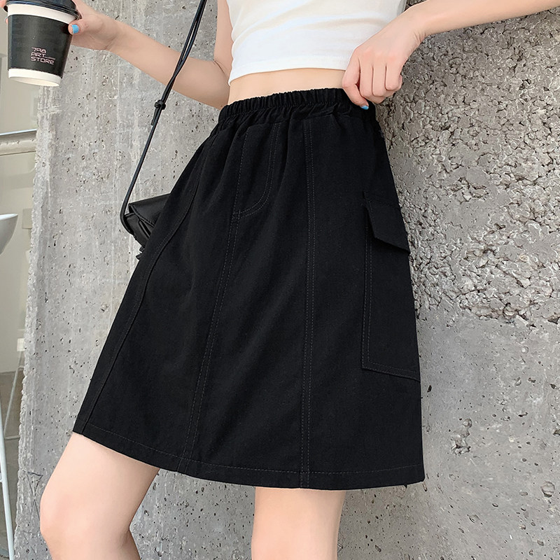 特大码高腰防走光工装a字带包臀裙 秋伊梵半身裙