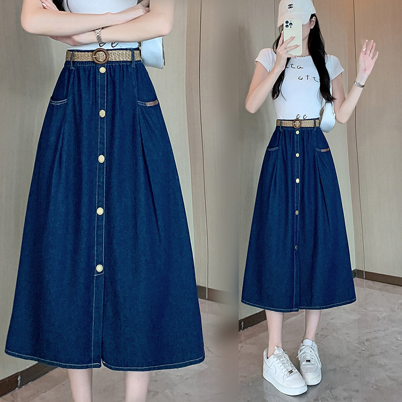 加大码时尚单排扣开叉牛仔半身裙2026春季新款高腰显瘦百搭A字裙,淘宝优惠券,粉丝福利购,淘宝优惠卷