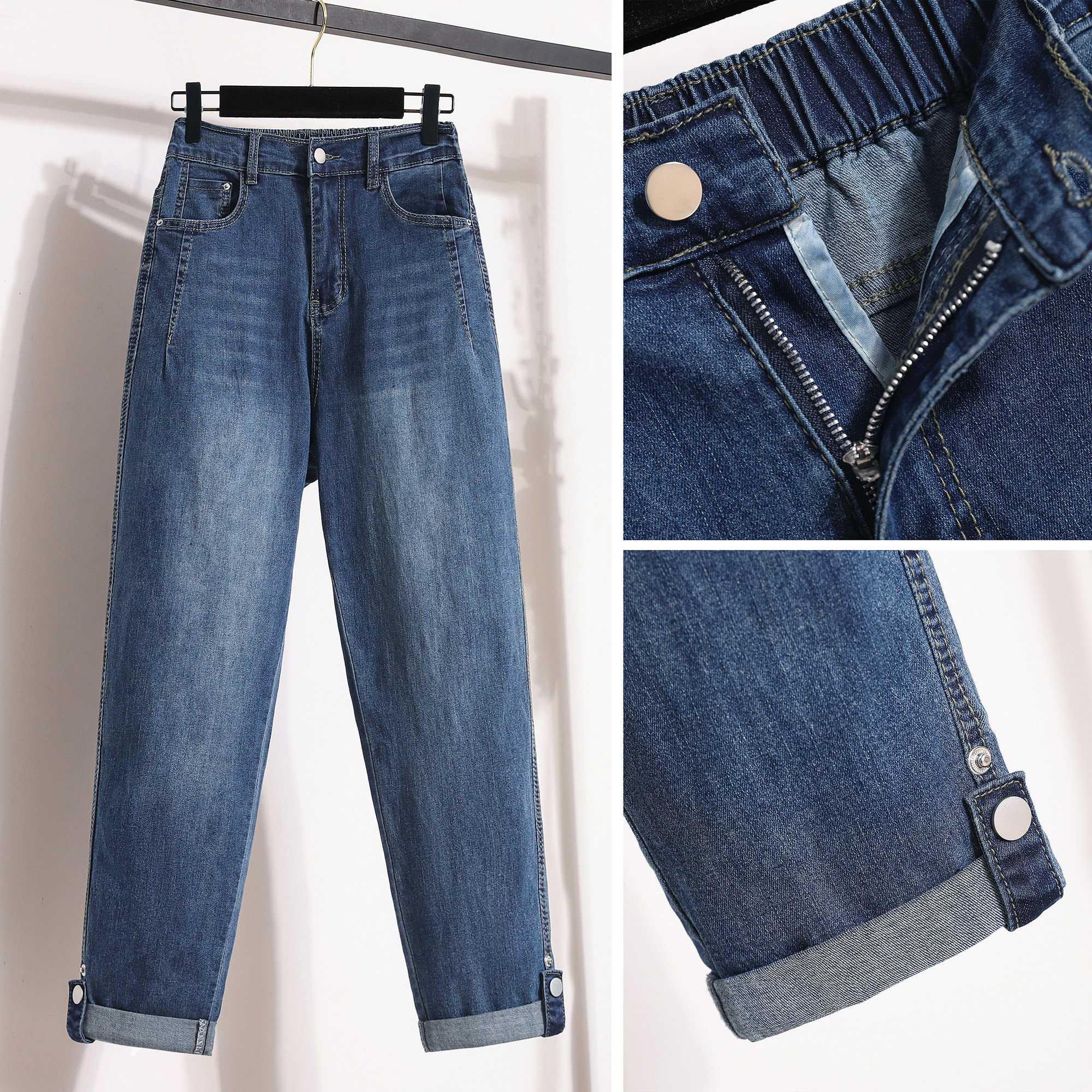 大码女装简约卷边透气休闲牛仔裤2026春季新款高腰遮胯显瘦阔腿裤,淘宝优惠券,粉丝福利购,淘宝优惠卷