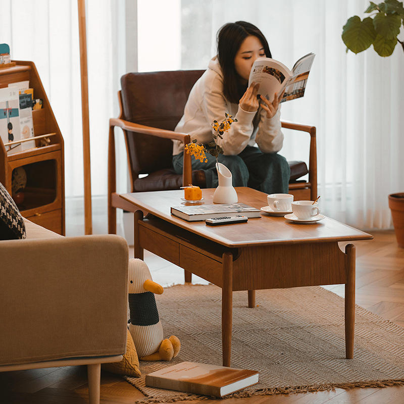 若谷茶几餐桌两用多功能简约北欧实木小户型客厅家用日式茶桌 - 图0