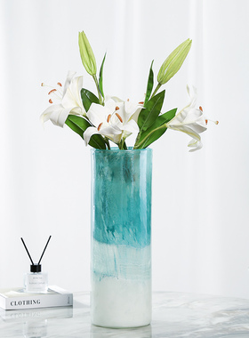现代简约蓝色海洋琉璃花瓶摆件