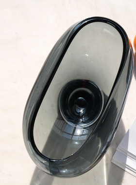 加厚艺术玻璃烟灰色异形果盘现代客厅样板间售楼处糖果收纳盘摆件