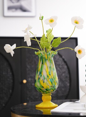 锦瑟家居中古高级感春色水培花瓶纯手工琉璃花器玻璃玄关插花装饰