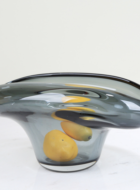 加厚艺术玻璃异形烟灰色水果盘摆件简约客厅酒店桌面收纳盘糖果盘