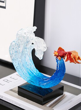 现代轻奢风生水起锦鲤摆件