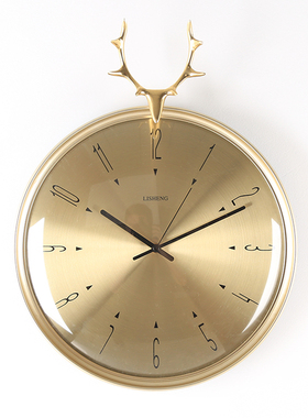 轻奢风黄铜鹿头客厅卧室挂钟摆件