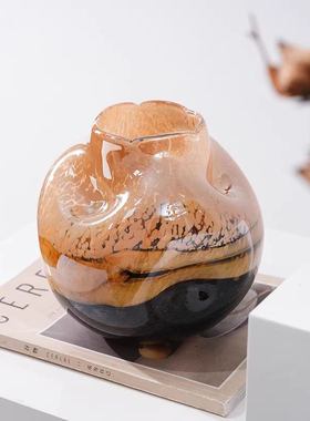 锦瑟家居大理石纹流彩玻璃花瓶轻奢水养花器客厅玄关电视柜餐桌