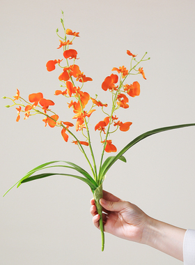 仿真带叶跳舞兰文心兰假花客厅摆件花瓶插花茶几餐桌装饰绢花花卉