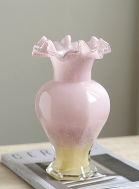 中古风粉色芬顿玻璃花瓶摆件客厅玄关插花高级感轻书桌水培花器