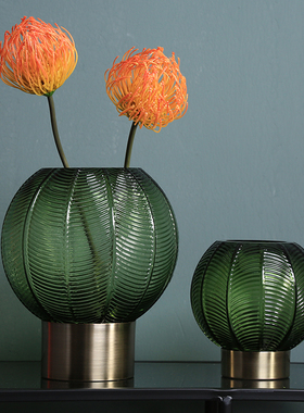 轻奢风水培玻璃底座插花装饰品