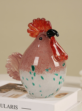 琉璃混彩爱心母鸡艺术摆件简约