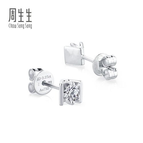 PROMESSA周生生钻之颂18K白色黄金钻石耳钉钻石耳环耳饰18095E - 图3