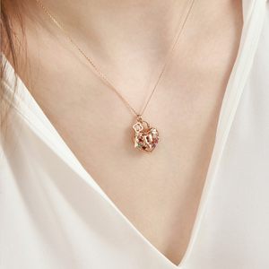 周生生V&A系列心型宝石挂锁套链18K玫瑰金项链送女友93975U