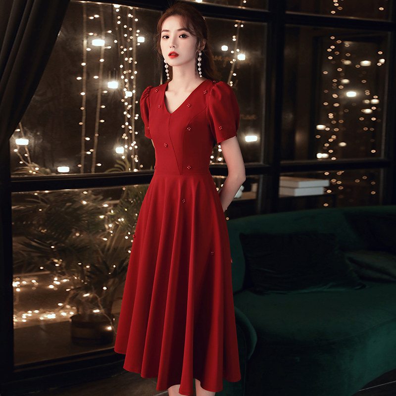 酒红色小个子新娘平时可穿敬酒服 京城秀女装礼服/晚装