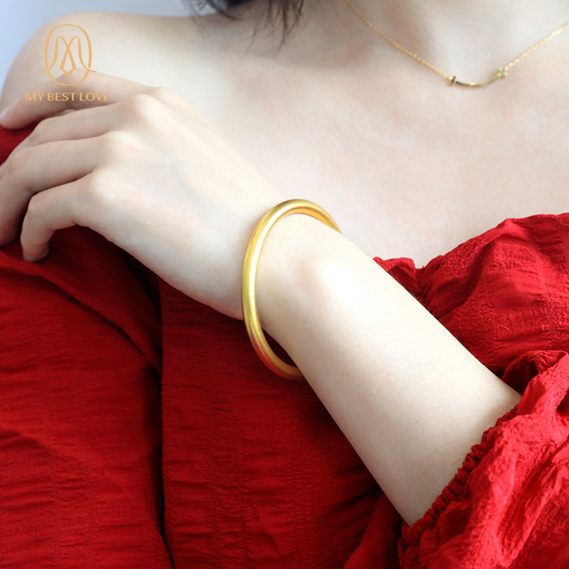 金包银手镯999足金简约黄金手镯 mybestlove手镯