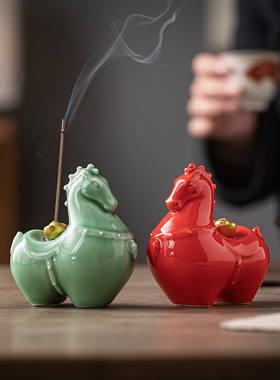唐马线香线香插香炉家用室内陶瓷香薰炉创意茶具茶桌茶宠茶道摆件