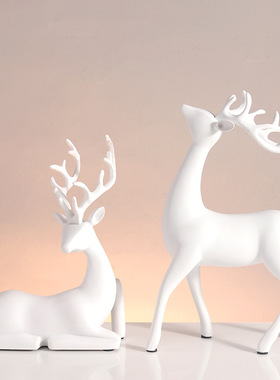 黑白色麋鹿一对软装轻奢风家居装饰工艺品酒柜电视柜摆件