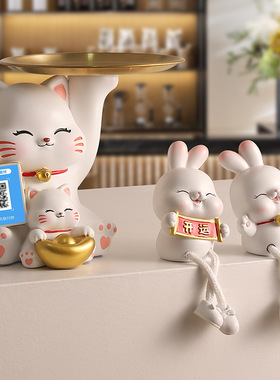 招财猫摆件收钱二维码发财猫装饰前台收银柜台新店开业大吉礼物