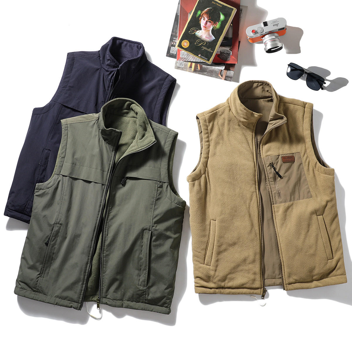 北欧户外！双面背心！梭织尼龙防水工装马甲男秋冬保暖摇粒绒外套,淘宝优惠券,粉丝福利购,淘宝优惠卷