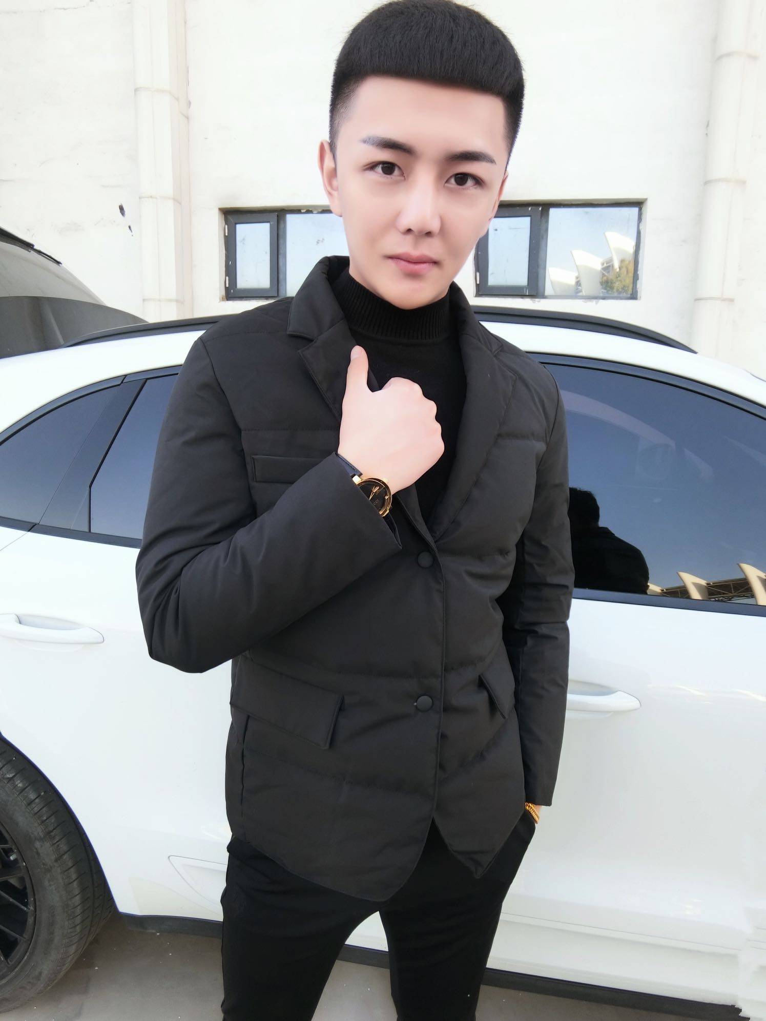 皇家男爵v抖音网红同款男士冬季翻领西服领短款精神小伙棉服外套