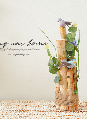 田园风树桩小鸟摆件仿真花盆景工艺品摆设客厅阳台幼儿园装饰品