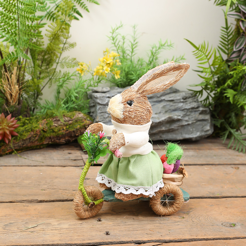 森系田园风艺装饰庭院花园可爱草编兔子摆件幼儿园植物角布置品 - 图3