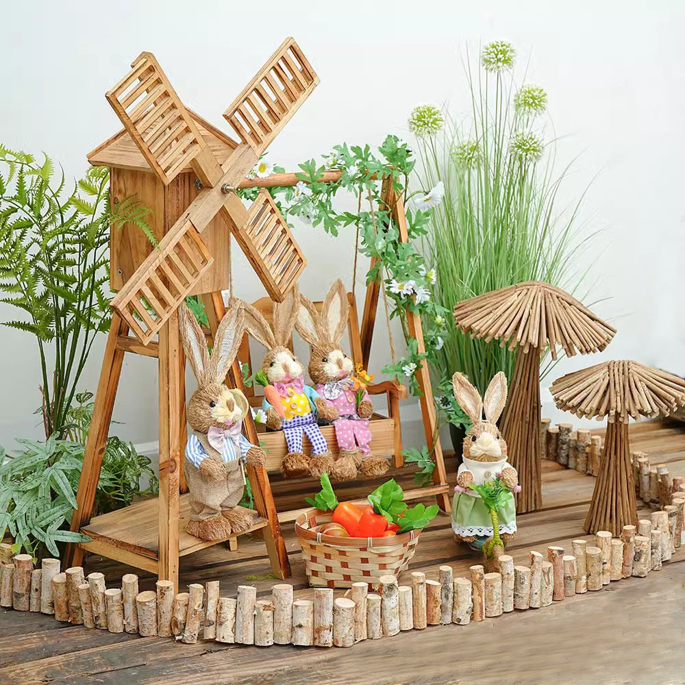 创意田园实木秋千梯子花架蘑菇落地摆件庭院造景客厅民宿微景观 - 图0