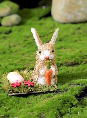 草编兔子摆件装饰小动物