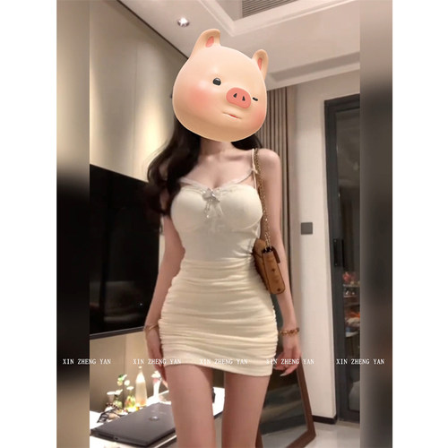 XZY/欣争艳 微胖mm纯欲性感网纱拼接吊带裙女25年夏辣妹包臀短裙 - 图0