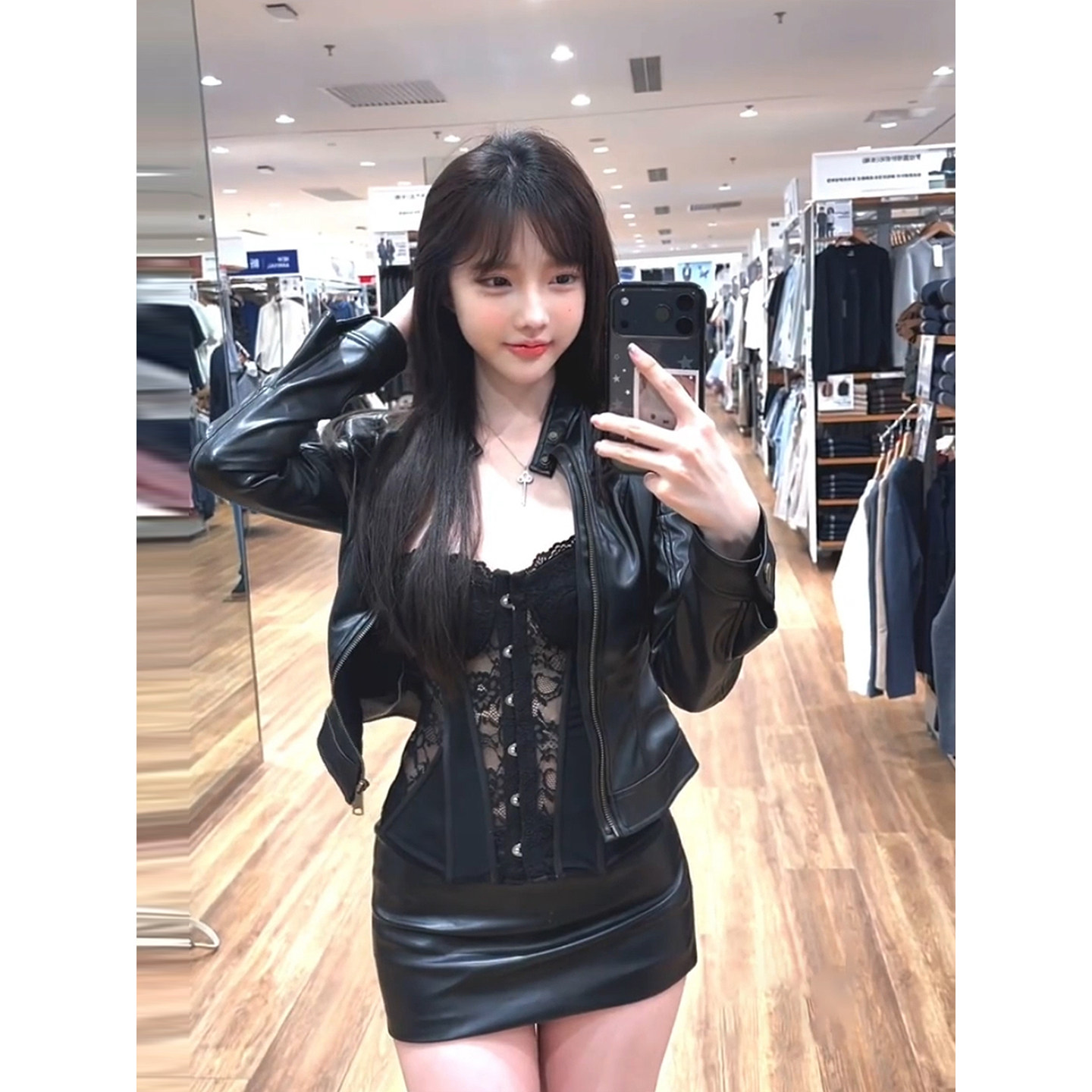 XZY 微胖纯欲辣妹风鱼骨束腰抹胸上衣女25年早秋皮衣外套短裙套装,淘宝优惠券,粉丝福利购,淘宝优惠卷