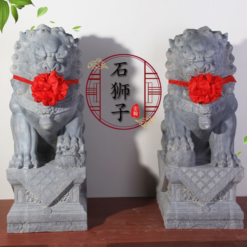 汉白玉石狮子一对家用看门门口镇宅庭院石雕青石狮子招财小号摆件 - 图0