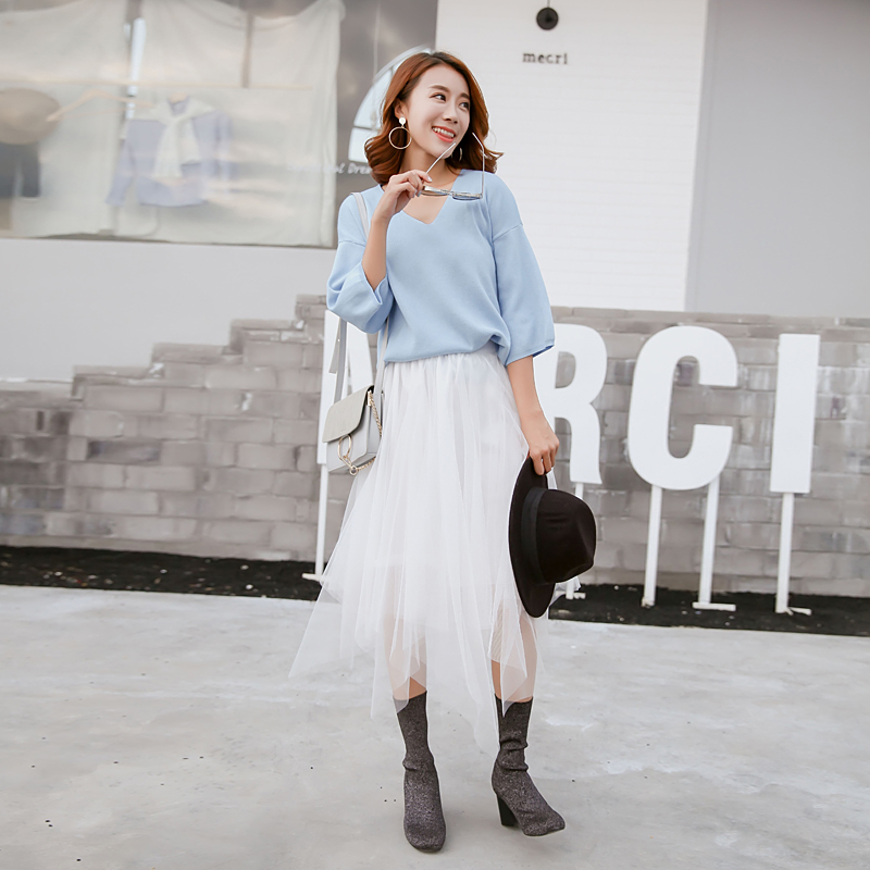 不规则纱裙秋冬中长款高腰半身裙 宜实半身裙