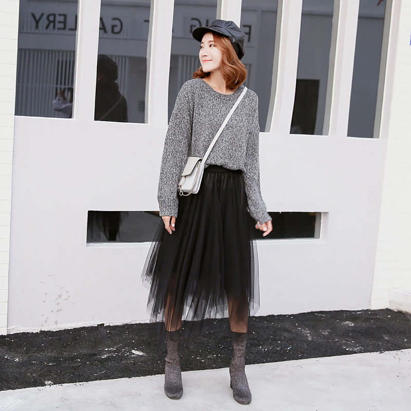 不规则纱裙秋冬中长款高腰半身裙 宜实半身裙