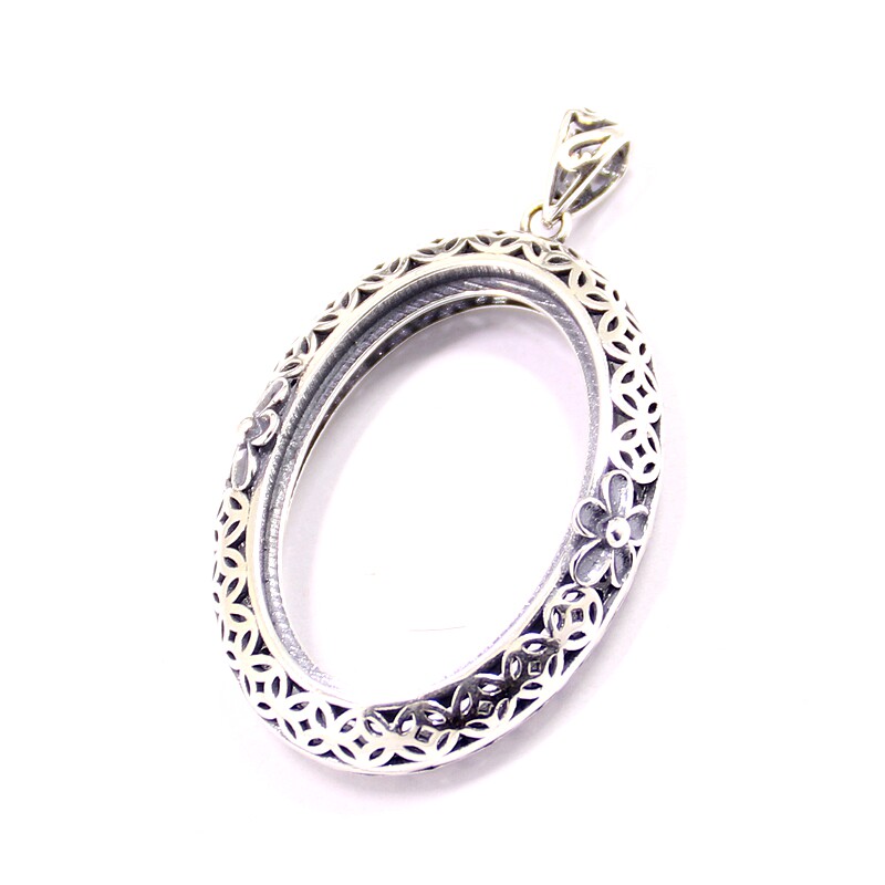 s925纯银吊坠空托复古女款加厚蜜蜡 祈禧珠宝项坠/吊坠