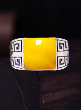 diy方形蜜蜡琥珀镶嵌戒指空托