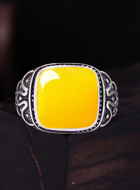 戒指蜜蜡琥珀镶嵌S925纯银空托