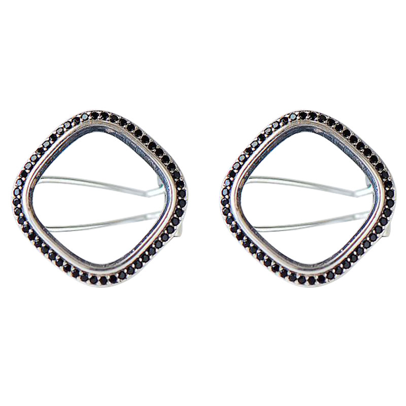 s925空托复古女款圆角方形纯银耳钉 祈禧珠宝项坠/吊坠