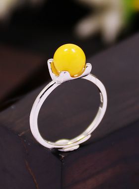 diy纯银蜜蜡蓝珀镶嵌戒指空托