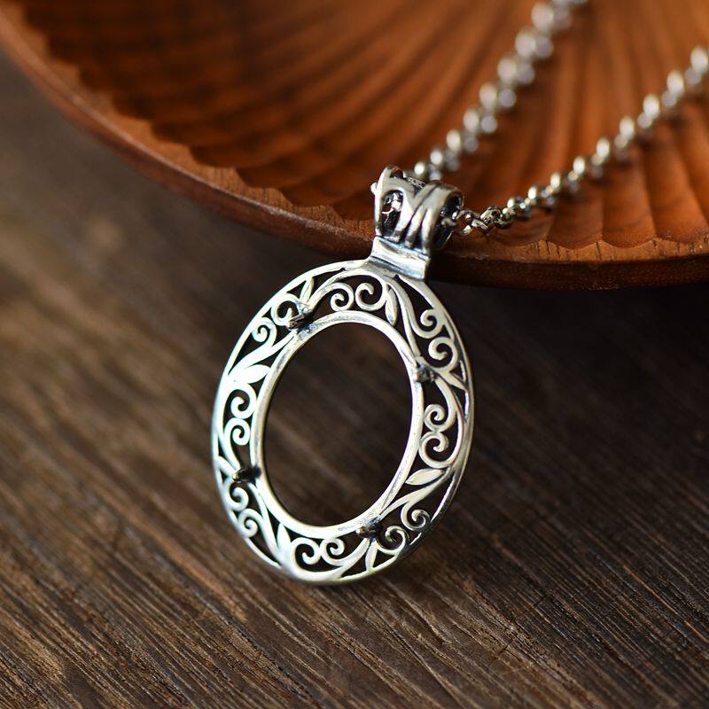 s925纯银吊坠空托复古男女款四爪托 祈禧珠宝项坠/吊坠