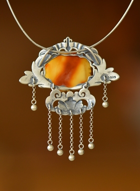 祈禧女S925纯银流苏复古吊坠空托