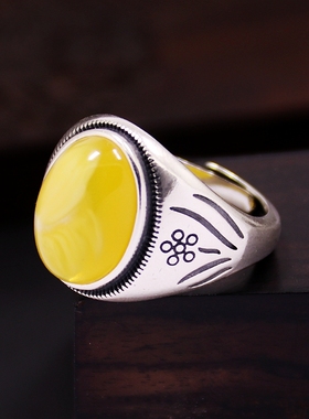 diy男女款蜜蜡玉石镶嵌戒指空托