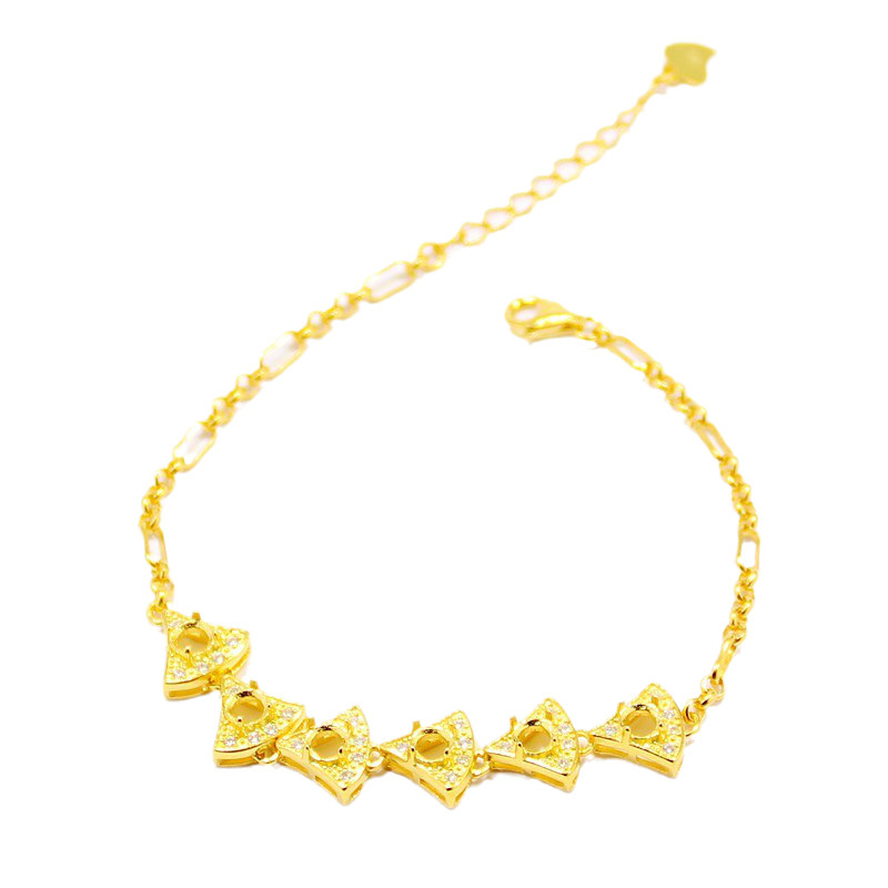 s925纯银空托时尚女款多石位4手链 祈禧珠宝手链