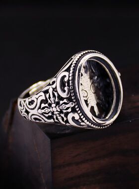 diy复古十字架蜜蜡琥珀戒指空托